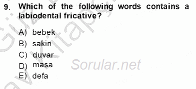 Türkçe Ses Ve Biçim Bilgisi 2014 - 2015 Ara Sınavı 9.Soru