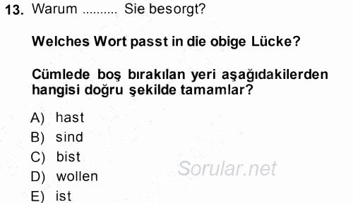 Almanca 1 2013 - 2014 Dönem Sonu Sınavı 13.Soru