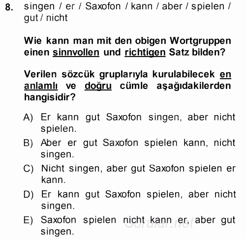 Almanca 1 2013 - 2014 Dönem Sonu Sınavı 8.Soru
