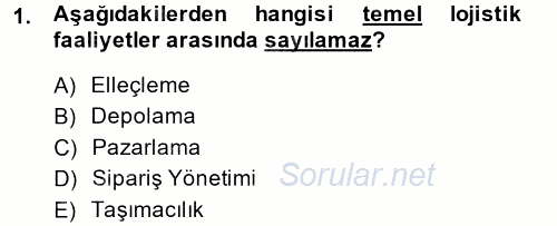 Çağdaş Lojistik Uygulamaları 2014 - 2015 Dönem Sonu Sınavı 1.Soru