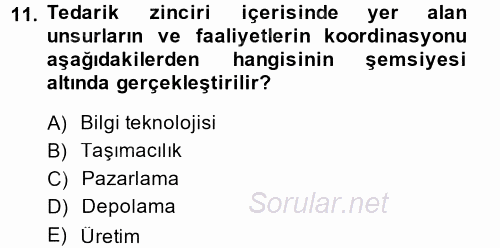 Çağdaş Lojistik Uygulamaları 2014 - 2015 Dönem Sonu Sınavı 11.Soru
