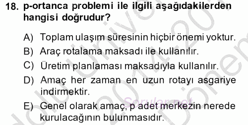 Çağdaş Lojistik Uygulamaları 2014 - 2015 Dönem Sonu Sınavı 18.Soru