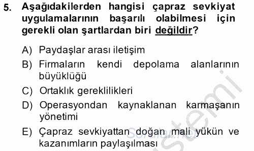 Çağdaş Lojistik Uygulamaları 2014 - 2015 Dönem Sonu Sınavı 5.Soru