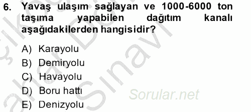 Çağdaş Lojistik Uygulamaları 2014 - 2015 Dönem Sonu Sınavı 6.Soru