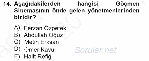 Film ve Video Kültürü 2012 - 2013 Ara Sınavı 14.Soru