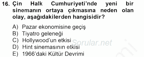 Film ve Video Kültürü 2012 - 2013 Ara Sınavı 16.Soru