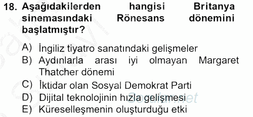 Film ve Video Kültürü 2012 - 2013 Ara Sınavı 18.Soru