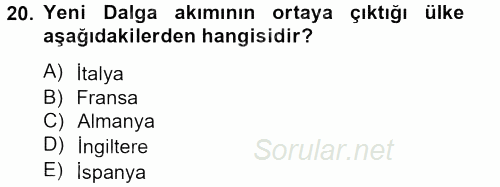 Film ve Video Kültürü 2012 - 2013 Ara Sınavı 20.Soru