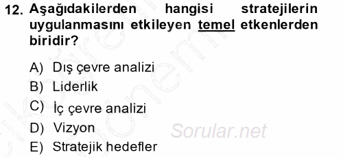 Halkla İlişkiler Yönetimi 2014 - 2015 Ara Sınavı 12.Soru