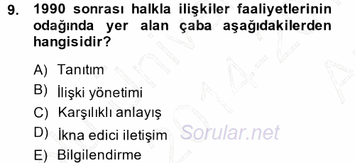 Halkla İlişkiler Yönetimi 2014 - 2015 Ara Sınavı 9.Soru