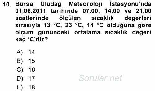 Tarımsal Meteoroloji 2015 - 2016 Ara Sınavı 10.Soru