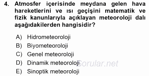 Tarımsal Meteoroloji 2015 - 2016 Ara Sınavı 4.Soru