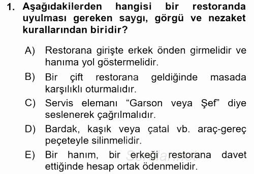 Sosyal Davranış ve Protokol 2015 - 2016 Ara Sınavı 1.Soru