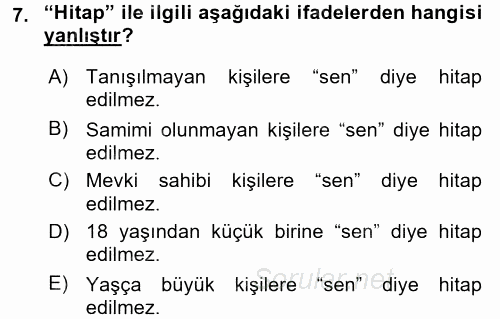 Sosyal Davranış ve Protokol 2015 - 2016 Ara Sınavı 7.Soru