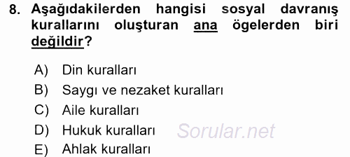 Sosyal Davranış ve Protokol 2015 - 2016 Ara Sınavı 8.Soru