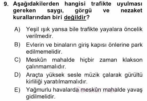 Sosyal Davranış ve Protokol 2015 - 2016 Ara Sınavı 9.Soru