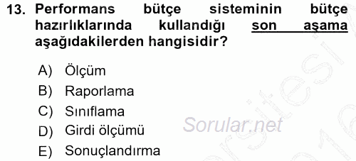 Devlet Bütçesi 2015 - 2016 Ara Sınavı 13.Soru