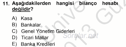Genel Muhasebe 1 2012 - 2013 Ara Sınavı 11.Soru