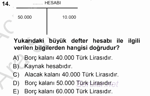 Genel Muhasebe 1 2012 - 2013 Ara Sınavı 14.Soru