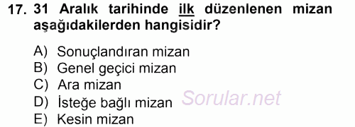 Genel Muhasebe 1 2012 - 2013 Ara Sınavı 17.Soru
