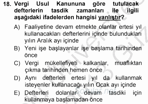 Genel Muhasebe 1 2012 - 2013 Ara Sınavı 18.Soru
