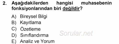 Genel Muhasebe 1 2012 - 2013 Ara Sınavı 2.Soru