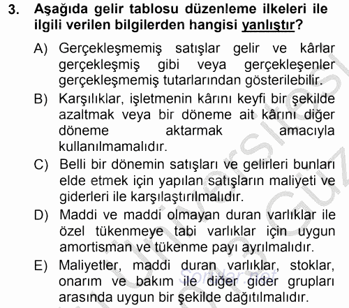 Genel Muhasebe 1 2012 - 2013 Ara Sınavı 3.Soru