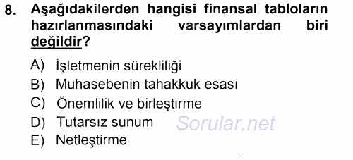 Genel Muhasebe 1 2012 - 2013 Ara Sınavı 8.Soru