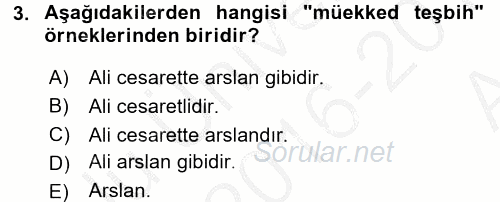 Eski Türk Edebiyatına Giriş: Söz Sanatları 2016 - 2017 Ara Sınavı 3.Soru