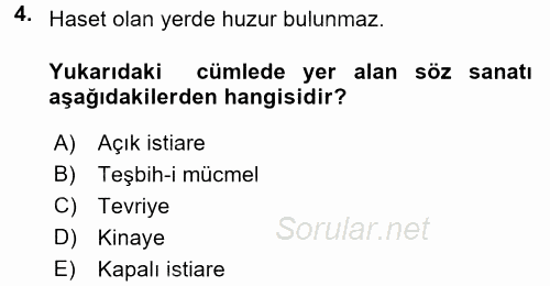 Eski Türk Edebiyatına Giriş: Söz Sanatları 2016 - 2017 Ara Sınavı 4.Soru