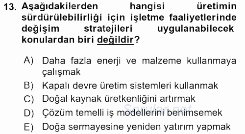 Stratejik Yönetim 2017 - 2018 Dönem Sonu Sınavı 13.Soru