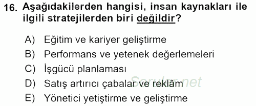 Stratejik Yönetim 2017 - 2018 Dönem Sonu Sınavı 16.Soru