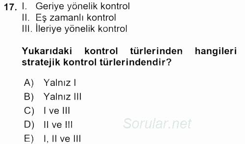 Stratejik Yönetim 2017 - 2018 Dönem Sonu Sınavı 17.Soru