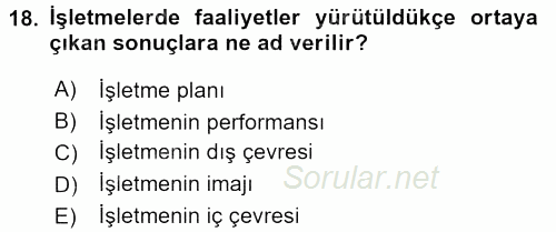 Stratejik Yönetim 2017 - 2018 Dönem Sonu Sınavı 18.Soru