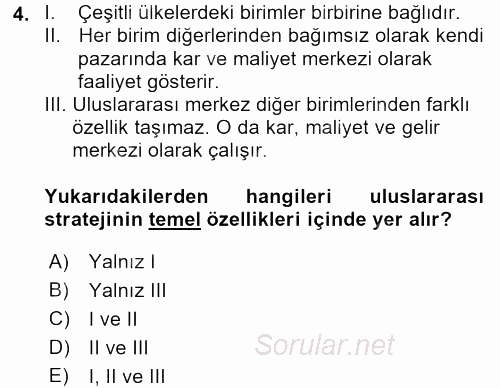Stratejik Yönetim 2017 - 2018 Dönem Sonu Sınavı 4.Soru