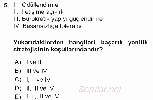 Stratejik Yönetim 2017 - 2018 Dönem Sonu Sınavı 5.Soru
