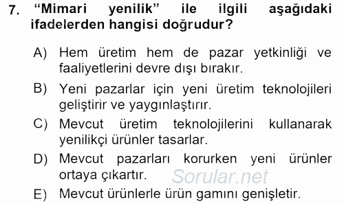 Stratejik Yönetim 2017 - 2018 Dönem Sonu Sınavı 7.Soru