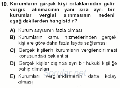 Özel Vergi Hukuku 1 2012 - 2013 Tek Ders Sınavı 10.Soru