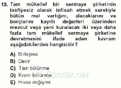 Özel Vergi Hukuku 1 2012 - 2013 Tek Ders Sınavı 13.Soru