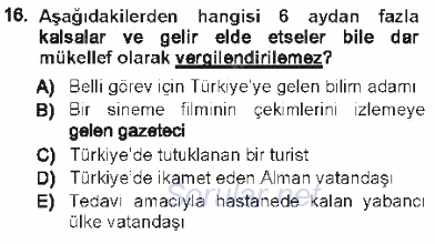 Özel Vergi Hukuku 1 2012 - 2013 Tek Ders Sınavı 16.Soru