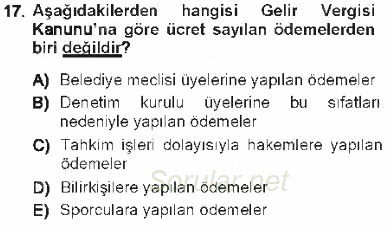 Özel Vergi Hukuku 1 2012 - 2013 Tek Ders Sınavı 17.Soru