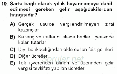 Özel Vergi Hukuku 1 2012 - 2013 Tek Ders Sınavı 19.Soru