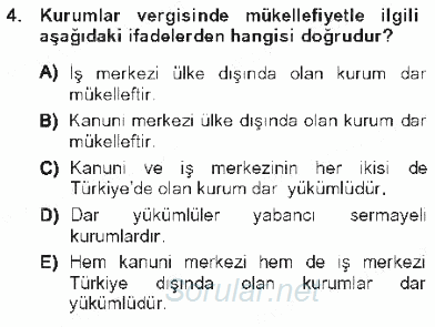 Özel Vergi Hukuku 1 2012 - 2013 Tek Ders Sınavı 4.Soru