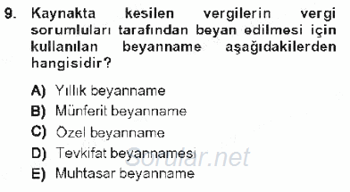 Özel Vergi Hukuku 1 2012 - 2013 Tek Ders Sınavı 9.Soru