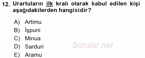 Eski Anadolu Tarihi 2016 - 2017 Dönem Sonu Sınavı 12.Soru