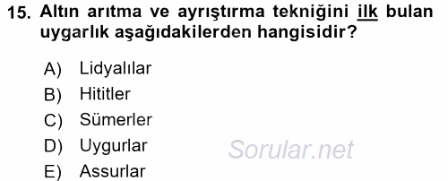 Eski Anadolu Tarihi 2016 - 2017 Dönem Sonu Sınavı 15.Soru