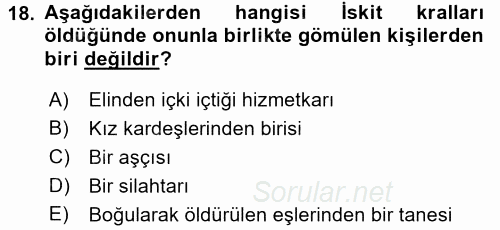 Eski Anadolu Tarihi 2016 - 2017 Dönem Sonu Sınavı 18.Soru