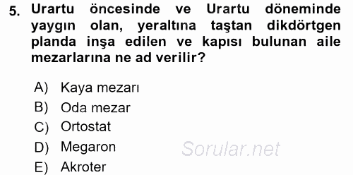 Eski Anadolu Tarihi 2016 - 2017 Dönem Sonu Sınavı 5.Soru