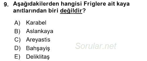 Eski Anadolu Tarihi 2016 - 2017 Dönem Sonu Sınavı 9.Soru
