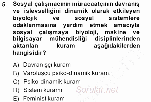 Sosyal Hizmet Uygulamaları 2013 - 2014 Ara Sınavı 5.Soru